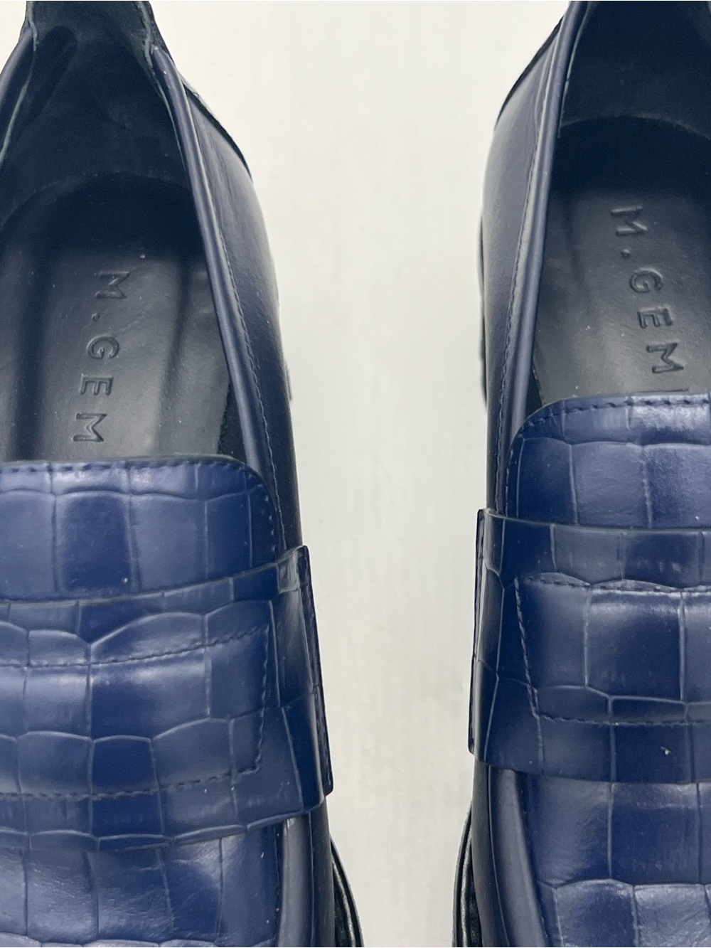 M. Gemi Navy Croc-Embossed Leather Penny Loafers - Picture 2 of 9